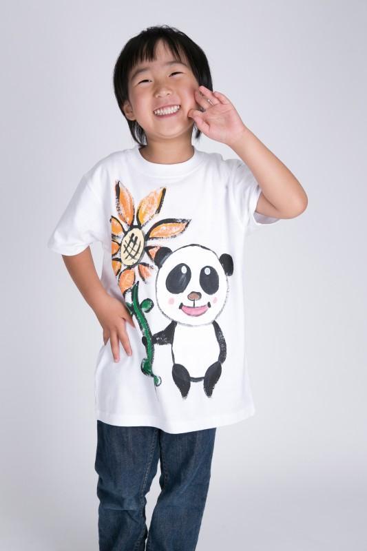 ぶさかわパンダひまわりのTシャツキッズサイズ