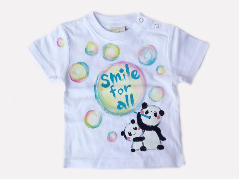 シャボン玉パンダのTシャツキッズ