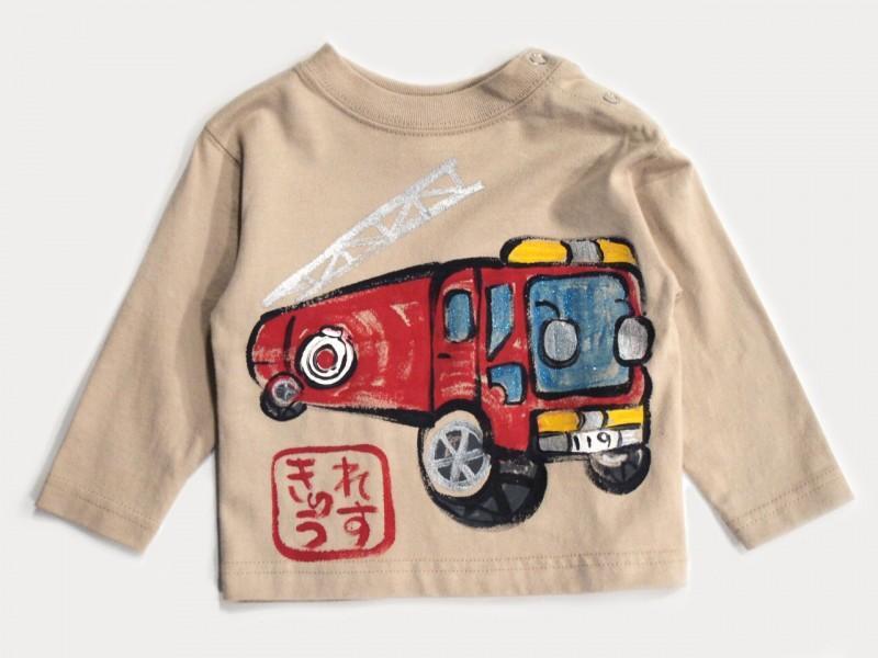 消防車のTシャツキッズ長袖